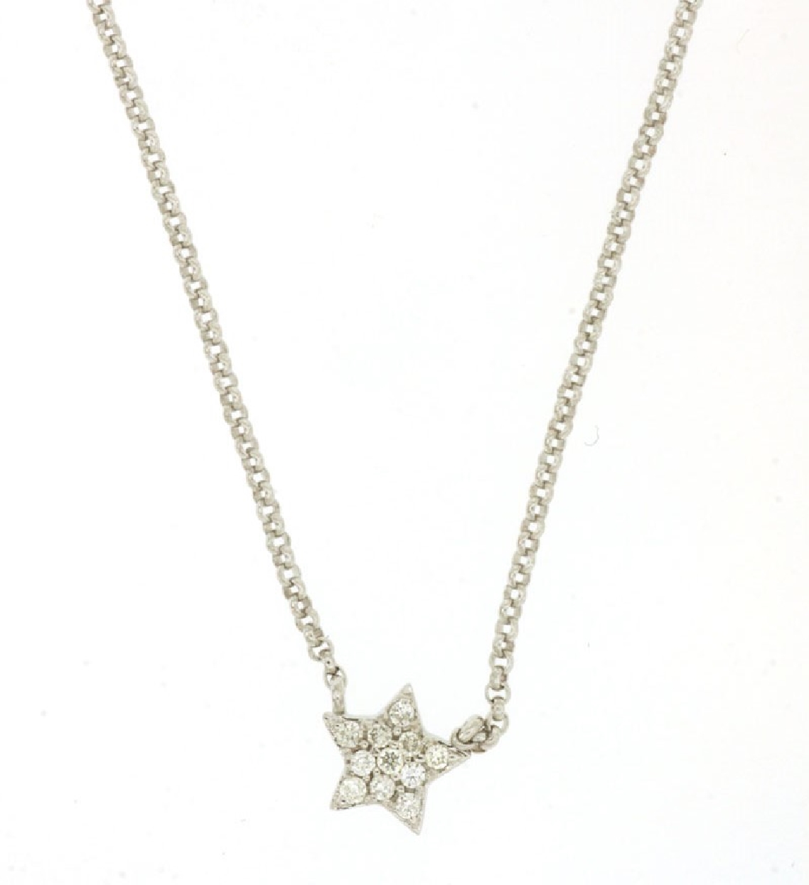 14K White Gold Pave Diamond Star Necklac; 18 inches
0.05CTTW