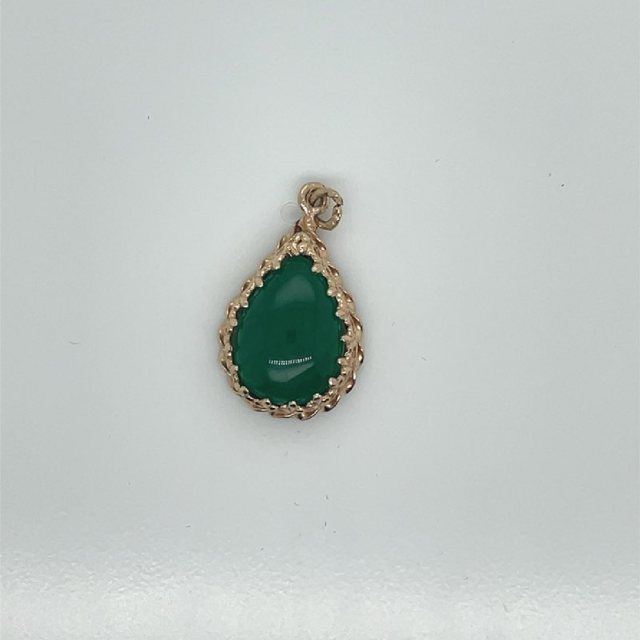 14K Yellow Gold Pear Shaped Jade Pendant with Filigree Detailing