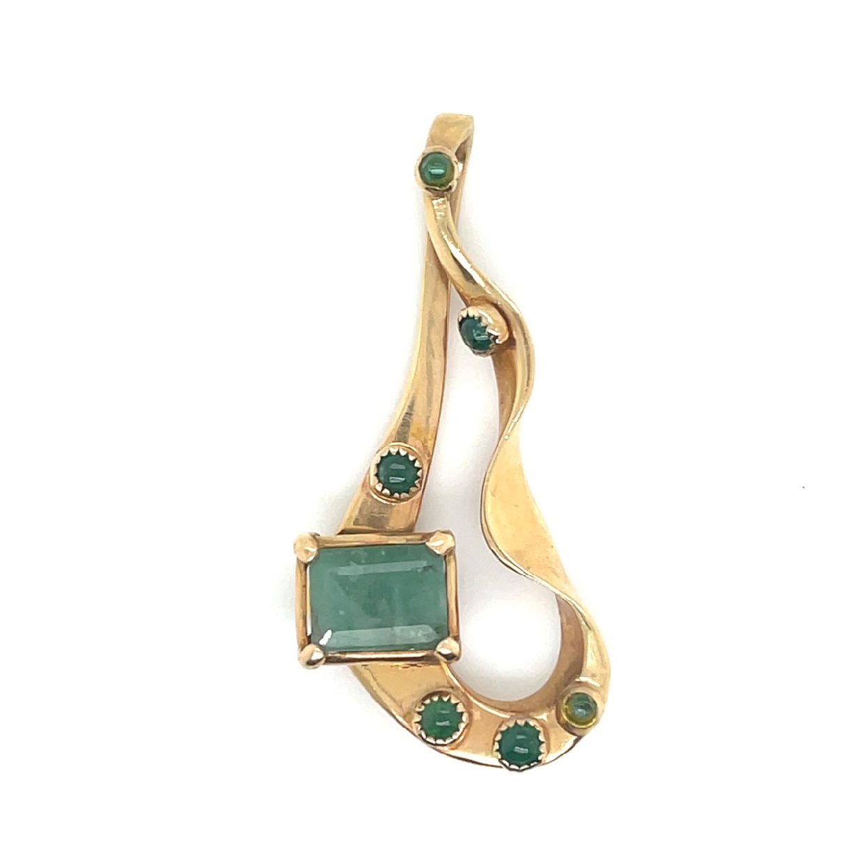 14K Yellow Gold Pendant with Emerald Cut Emerald and Small Round Emerald Accent Stones