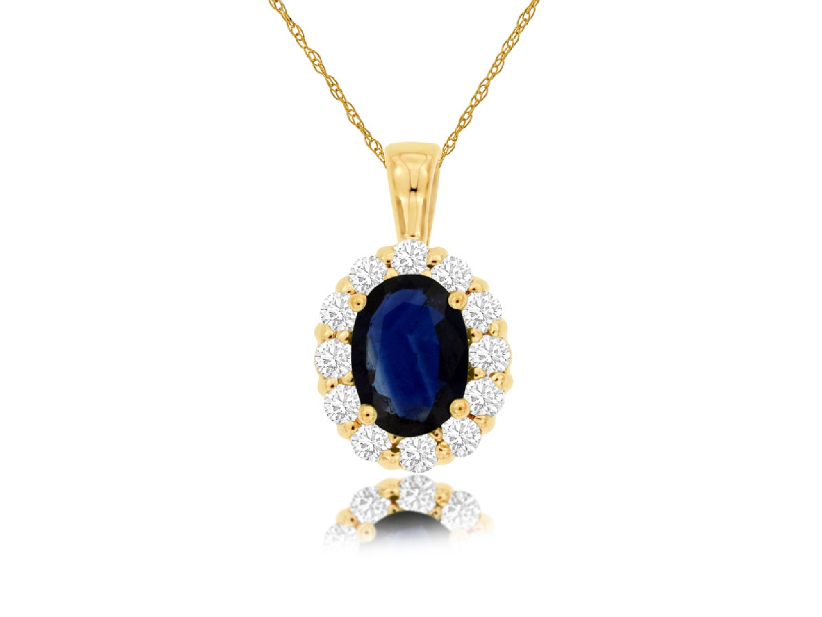14K Yellow Gold Sapphire Necklace with Diamond Halo

1.00ct Sapphire
.30ct Diamonds
18 Inches