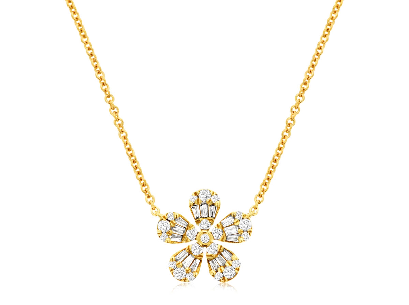 14K Yellow Gold Diamond Necklace with Flower Design

.28ct Diamonds
18  