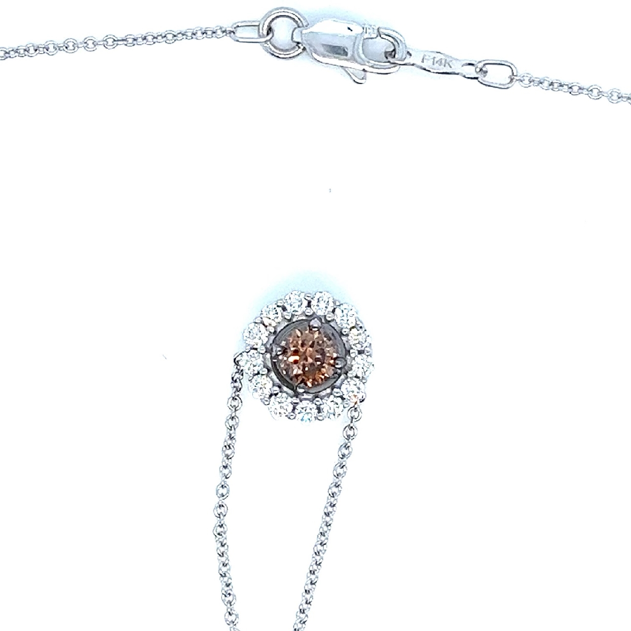 14K White Gold Levian Chocolate Diamond Necklace with Diamond Halo 18 Inches