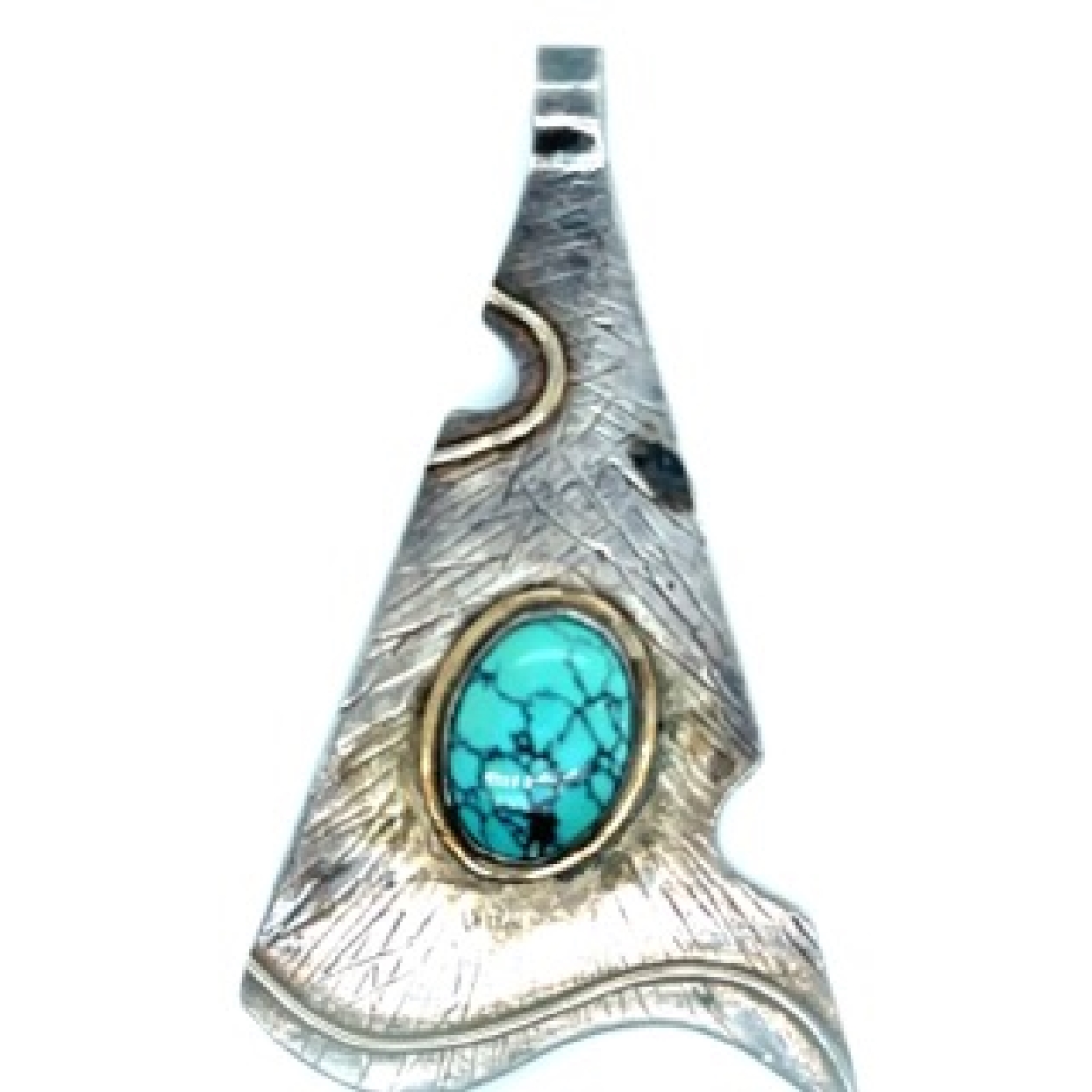 14K Yellow Gold and Sterling Silver Abstract Turquoise Pendant 