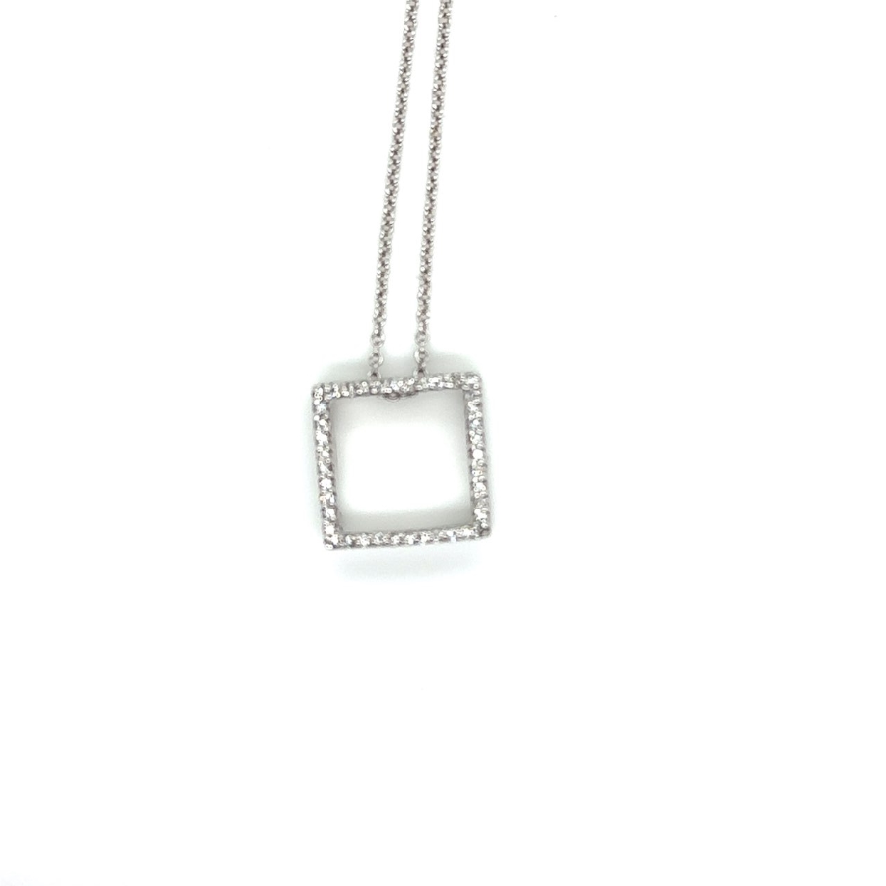 14K White Gold and Diamond Effy Square Shaped Necklace 0.4CT