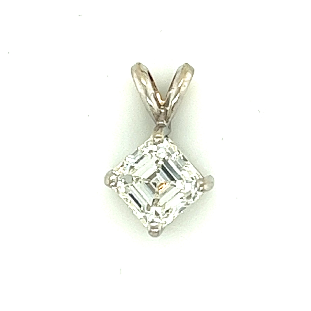 14K White Gold 1.09CT Offset Princess Cut Diamond Pendant 