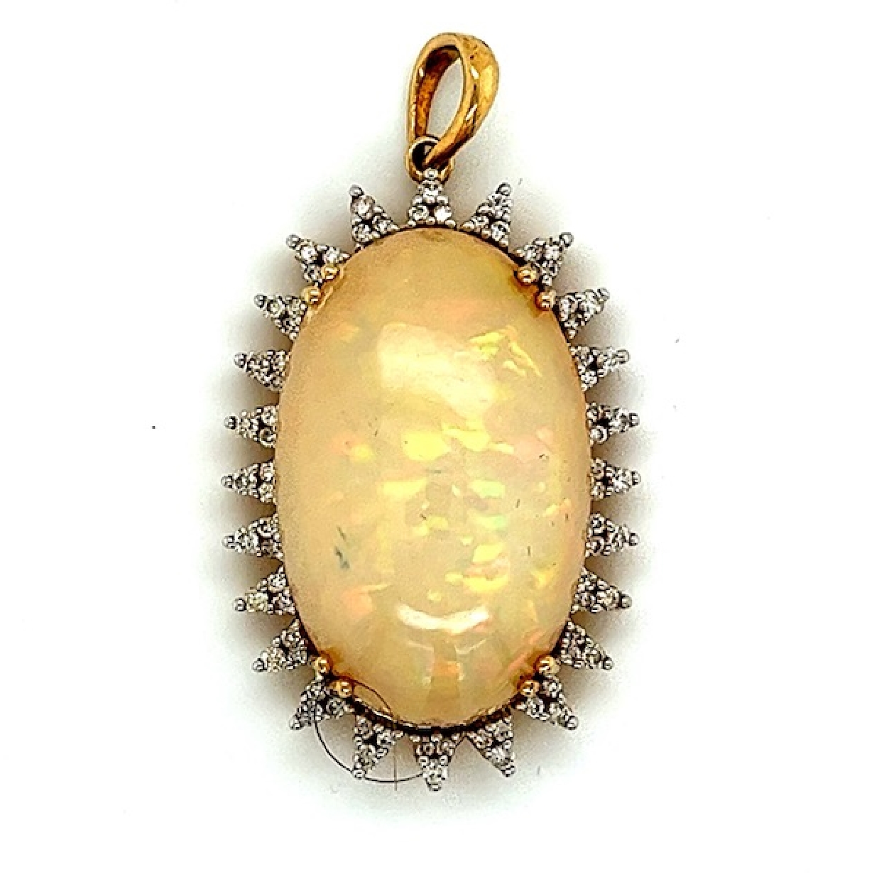 18K Yellow Gold Honey Welo Ethiopian Opal Pendant with Diamond Halo 

32ct Opal