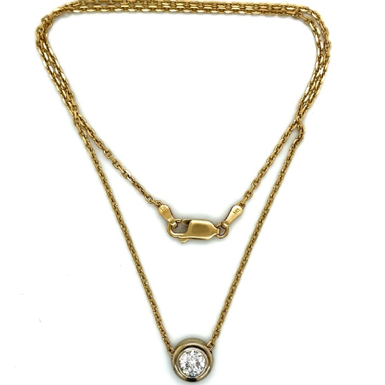 14K Yellow Gold Bezel Set Diamond Necklace 16 Inches 
.8ct