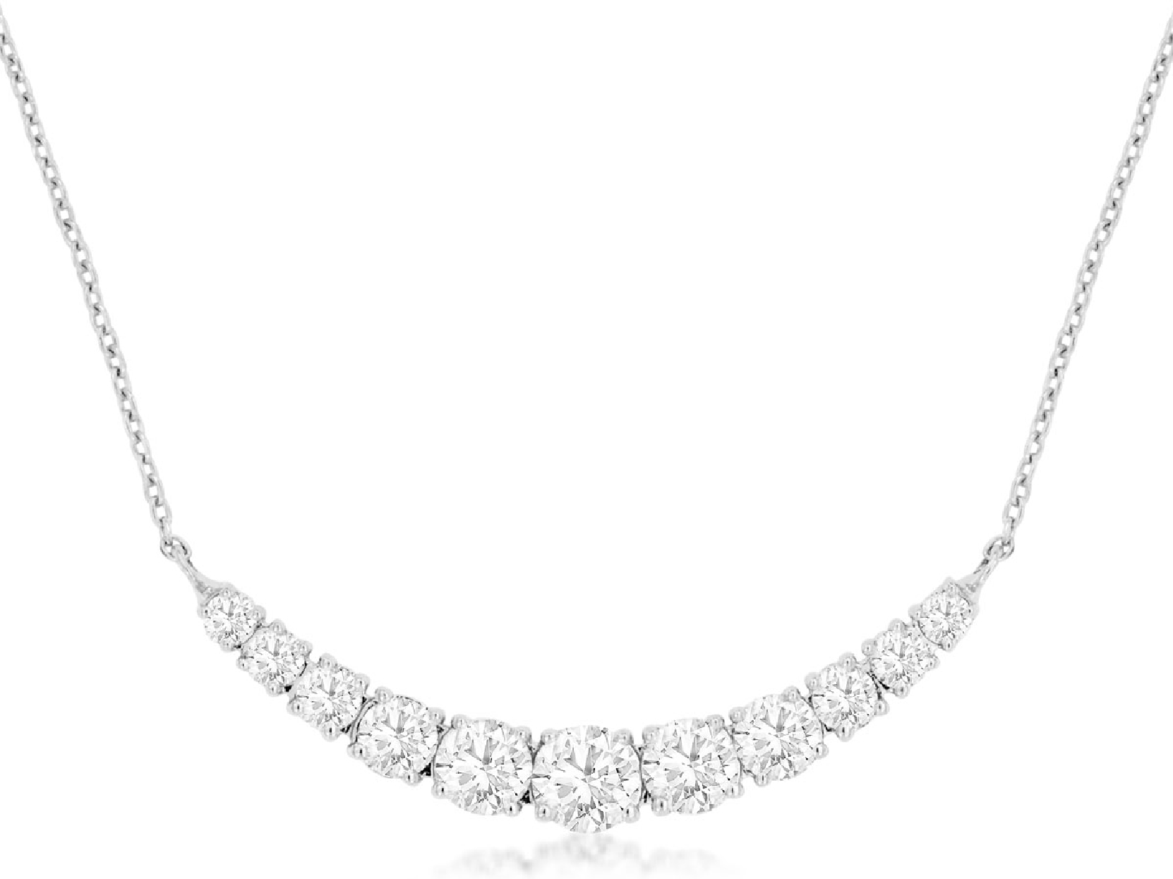 14K White Gold Round Diamond Smile Necklace 17 Inches 1CT 