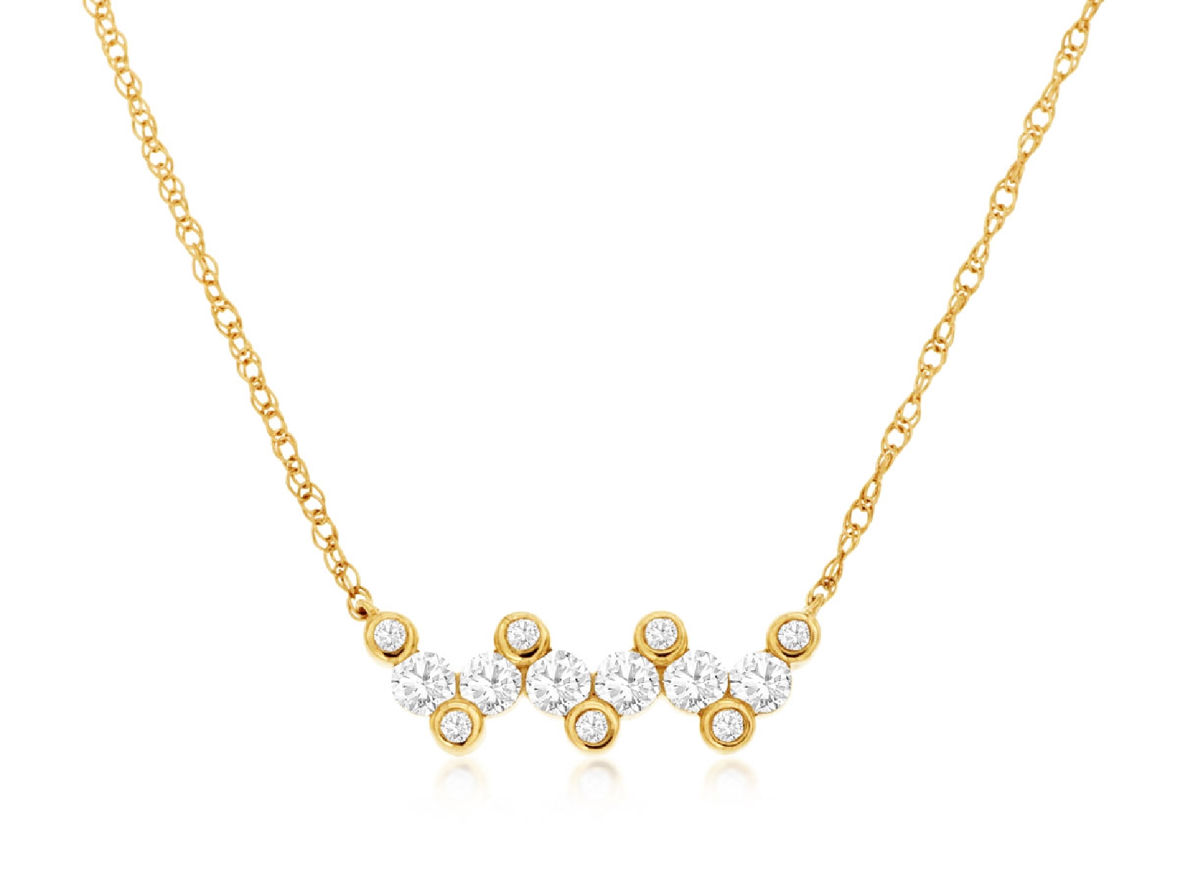 14K Yellow Gold Alternating Diamond Necklace 18 Inches .25CT