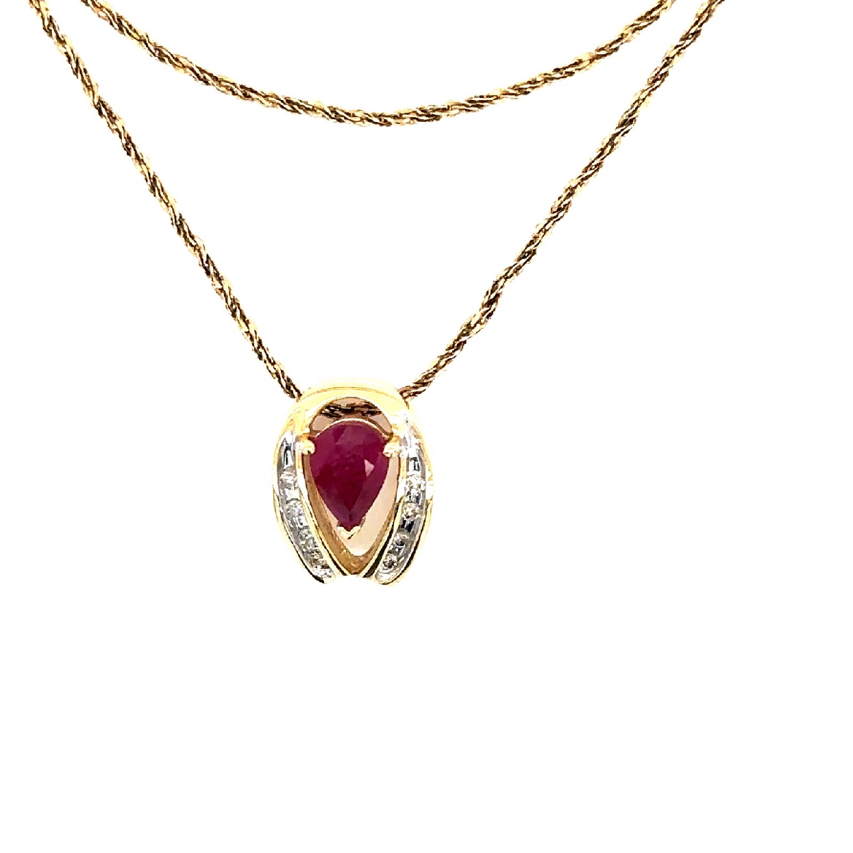 14K Yellow Gold Necklace with Ruby Diamond Slide Pendant 

21 Inches 