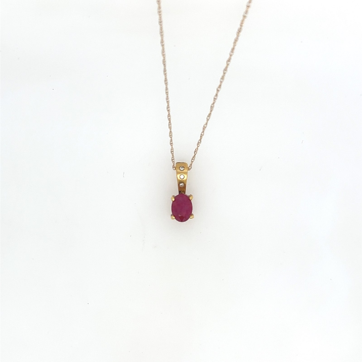 18K Yellow Gold Ruby and Diamond Necklace 18 Inches 