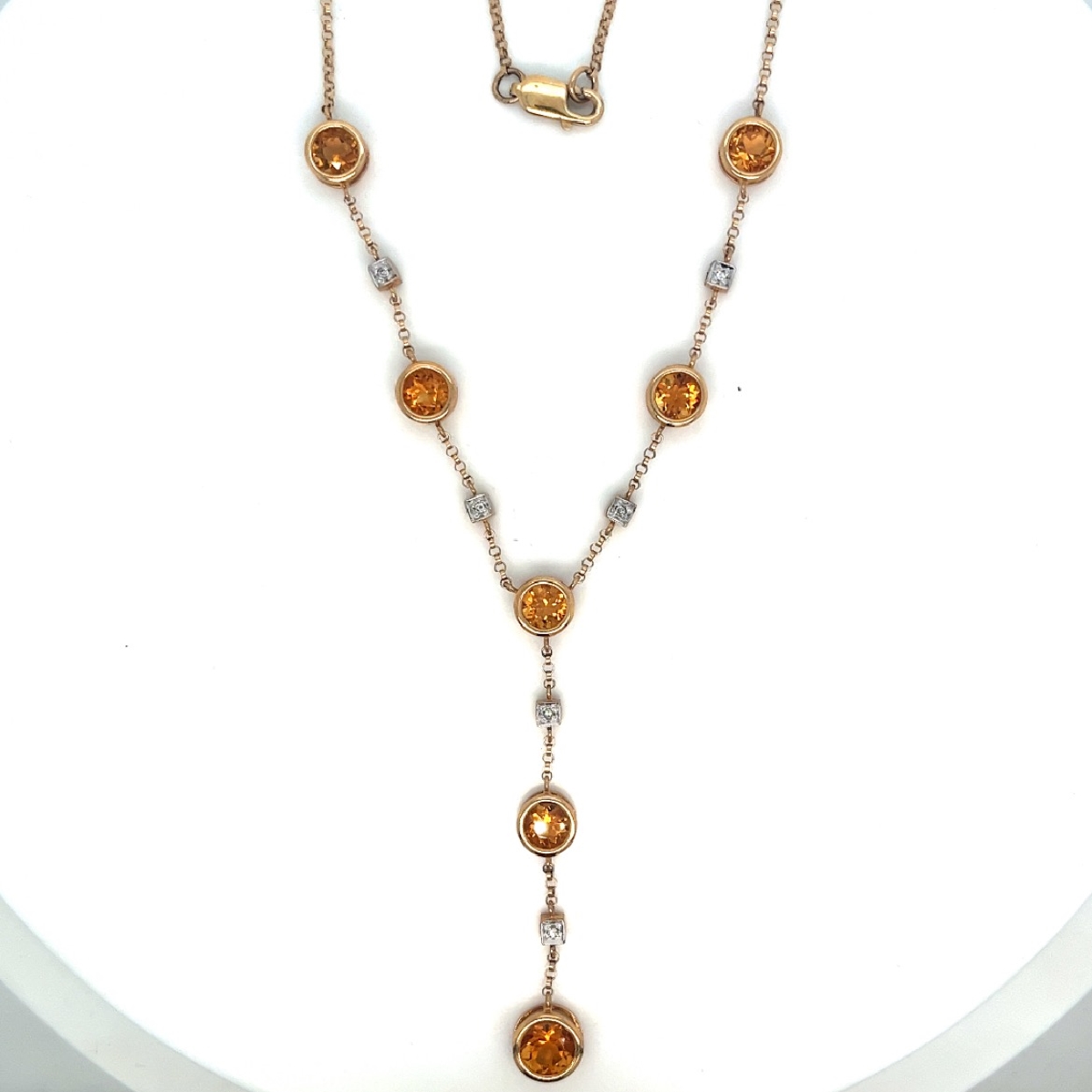 14K Yellow Gold Citrine and Diamond Necklace 17 Inches 