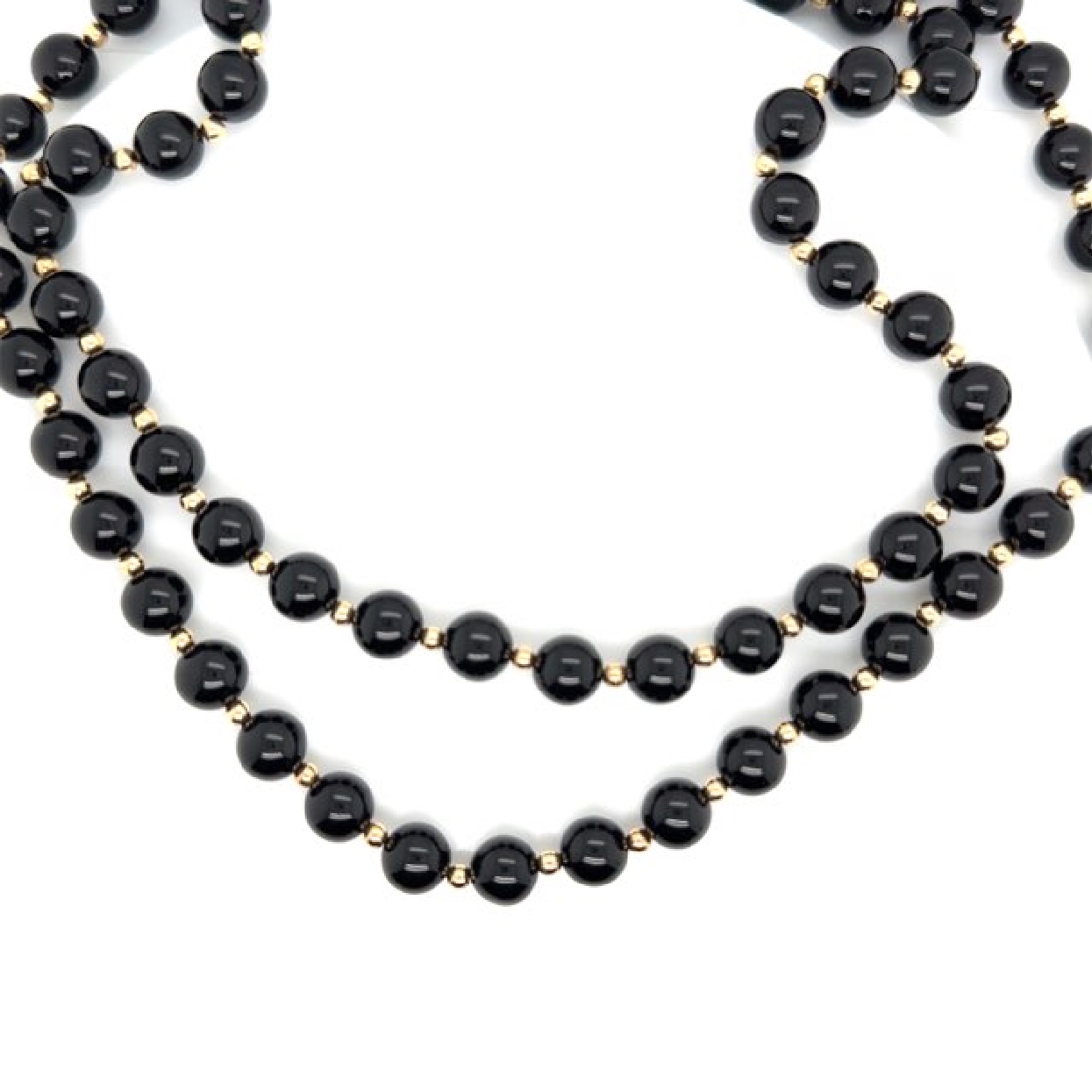 14K Yellow Gold and Onyx Beaded Necklace 
