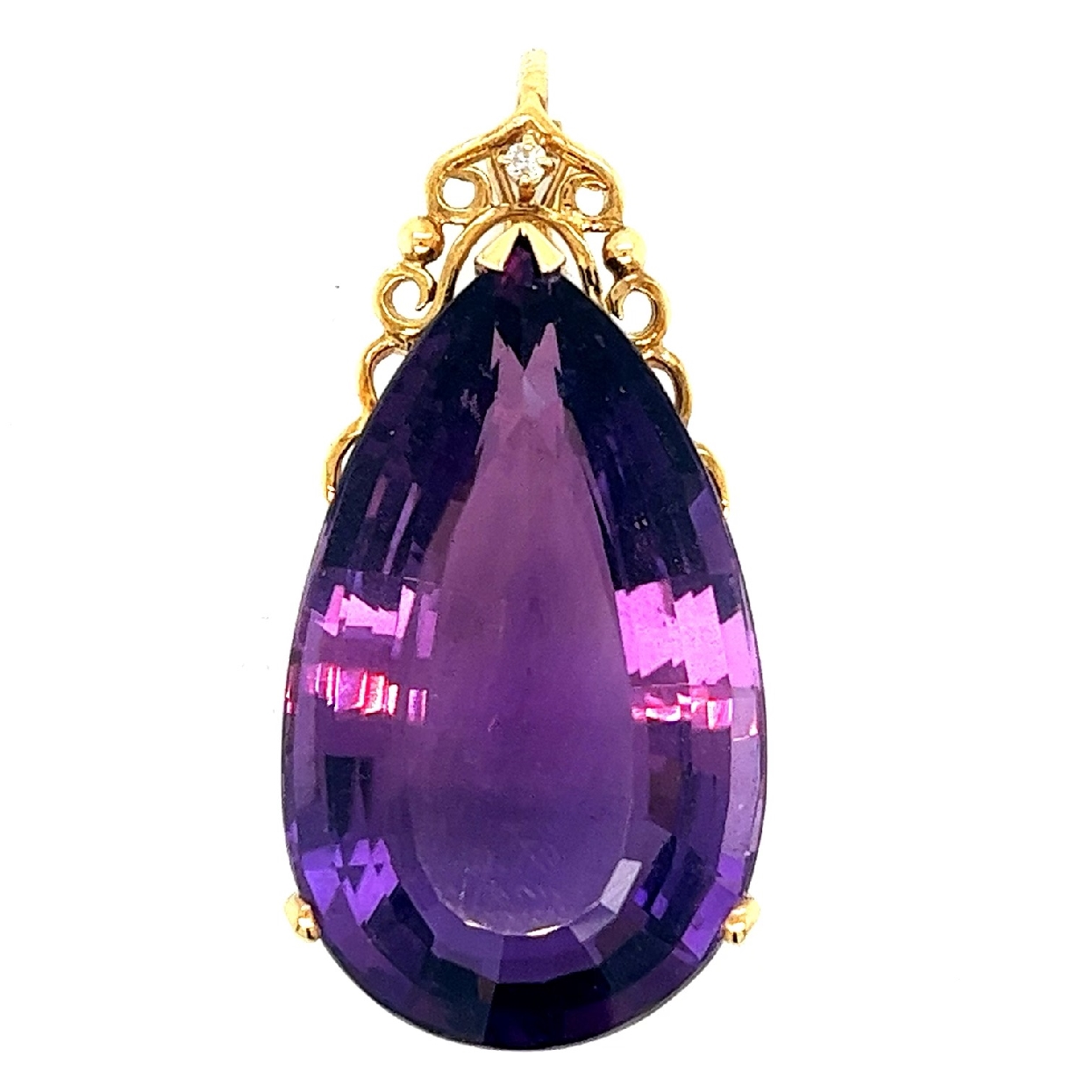 14K Yellow Gold Enhancer with Pear Shaped Amethyst and Diamond Accents 