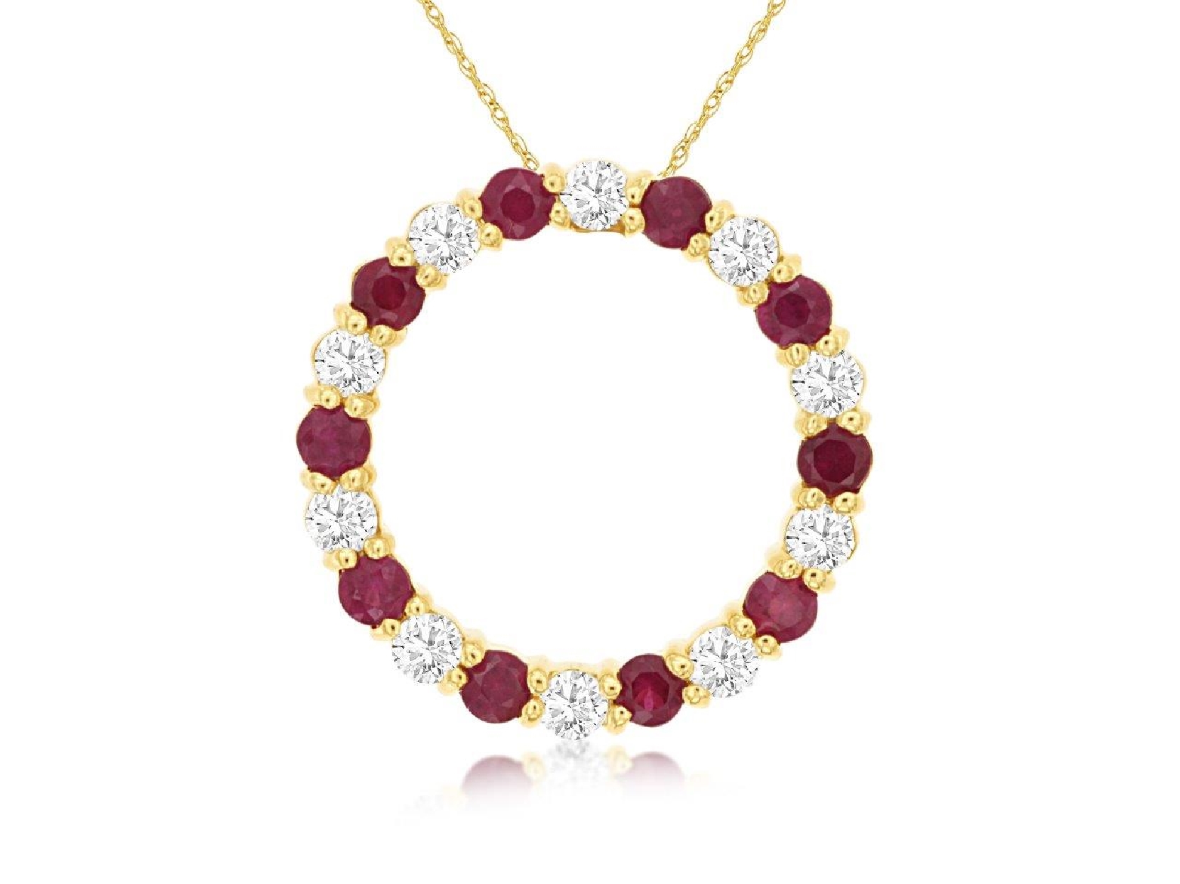 14K Yellow Gold Circle Ruby and Diamond Necklace 18 Inches
.50CT Diamond
.50CT Ruby