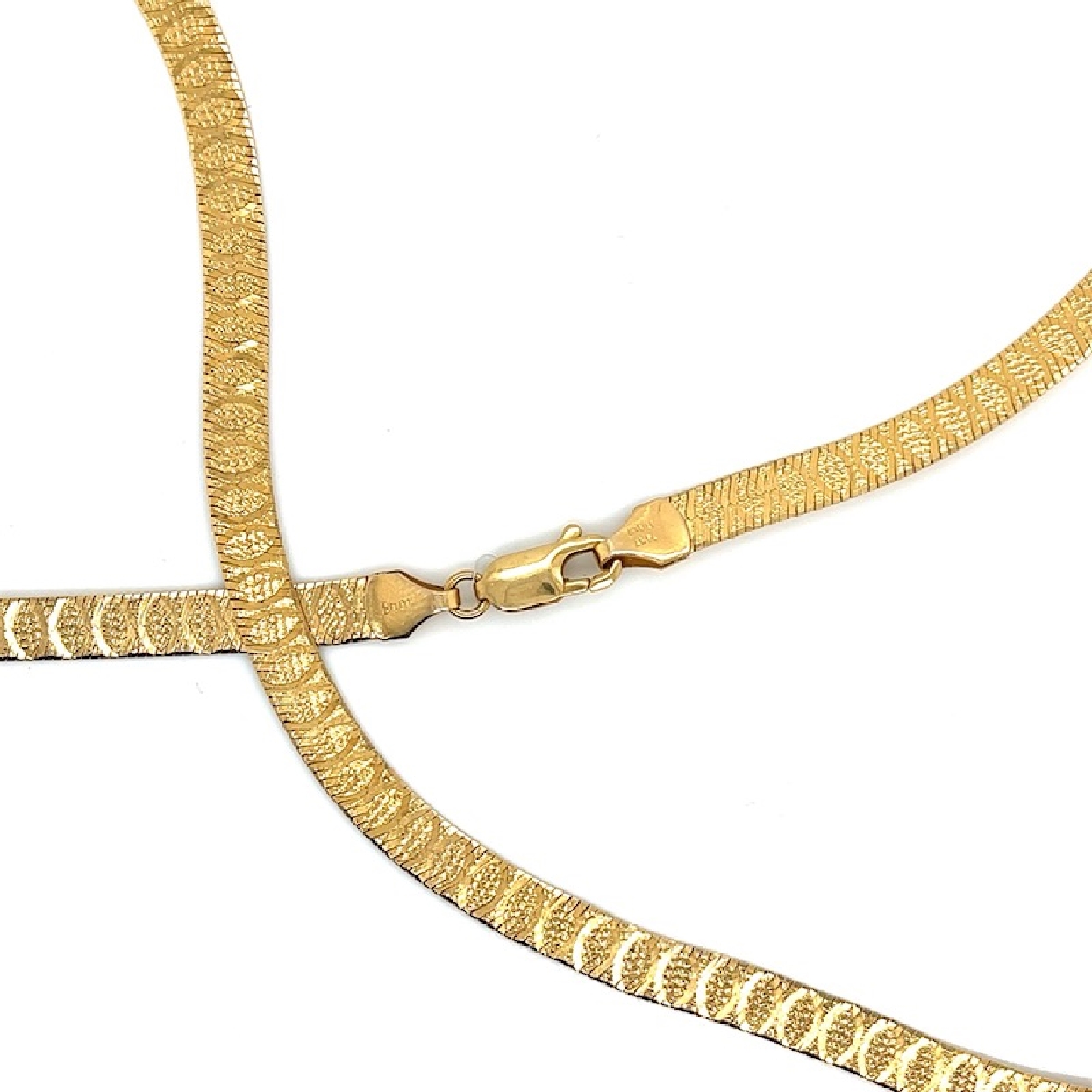 14K Yellow Gold Reversable Herringbone Chain with Shiny and Patterned Design Sides 24 Inches 