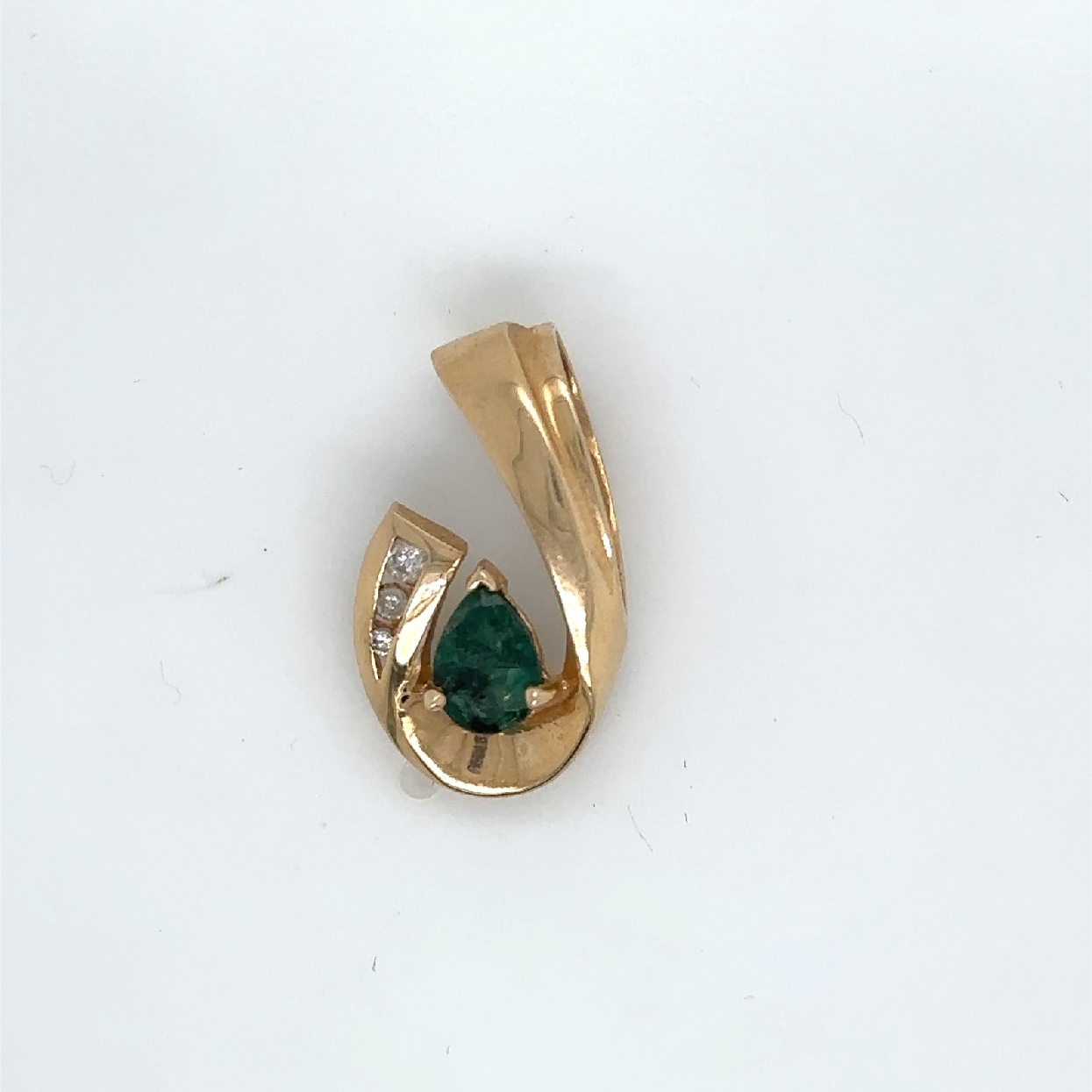 14K Yellow Gold Emerald Pendant with Channel Set Diamonds
0.80ct em; .08ct dia