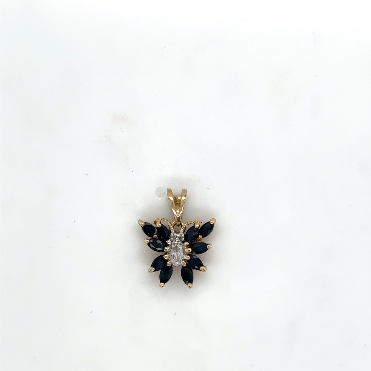 10K Yellow Gold Sapphire and Diamond Butterfly Pendant 