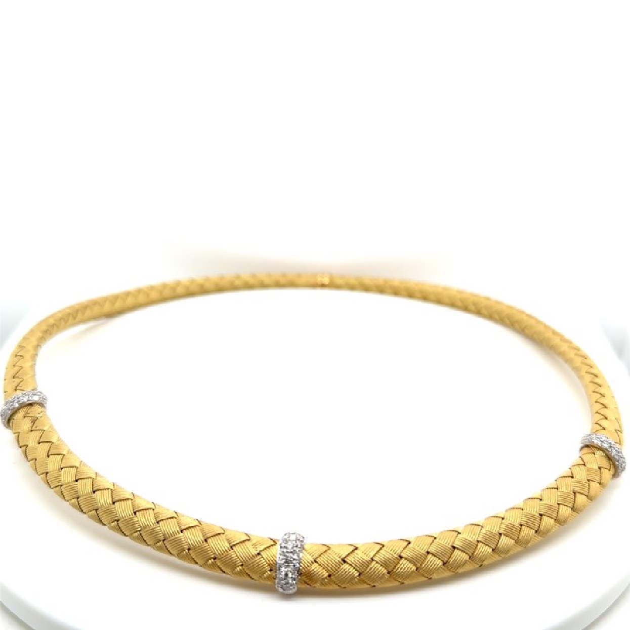 18K Yellow Gold Woven Cord Style Necklace with Diamond Accents and Sapphire Clasp 
