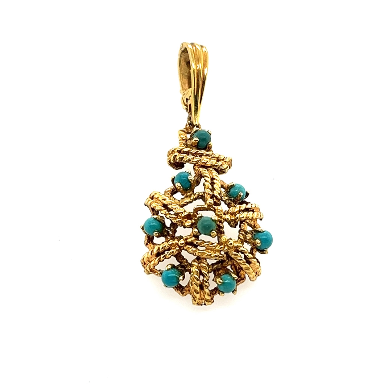 14K Yellow Gold Woven Pendant with Turquoise 