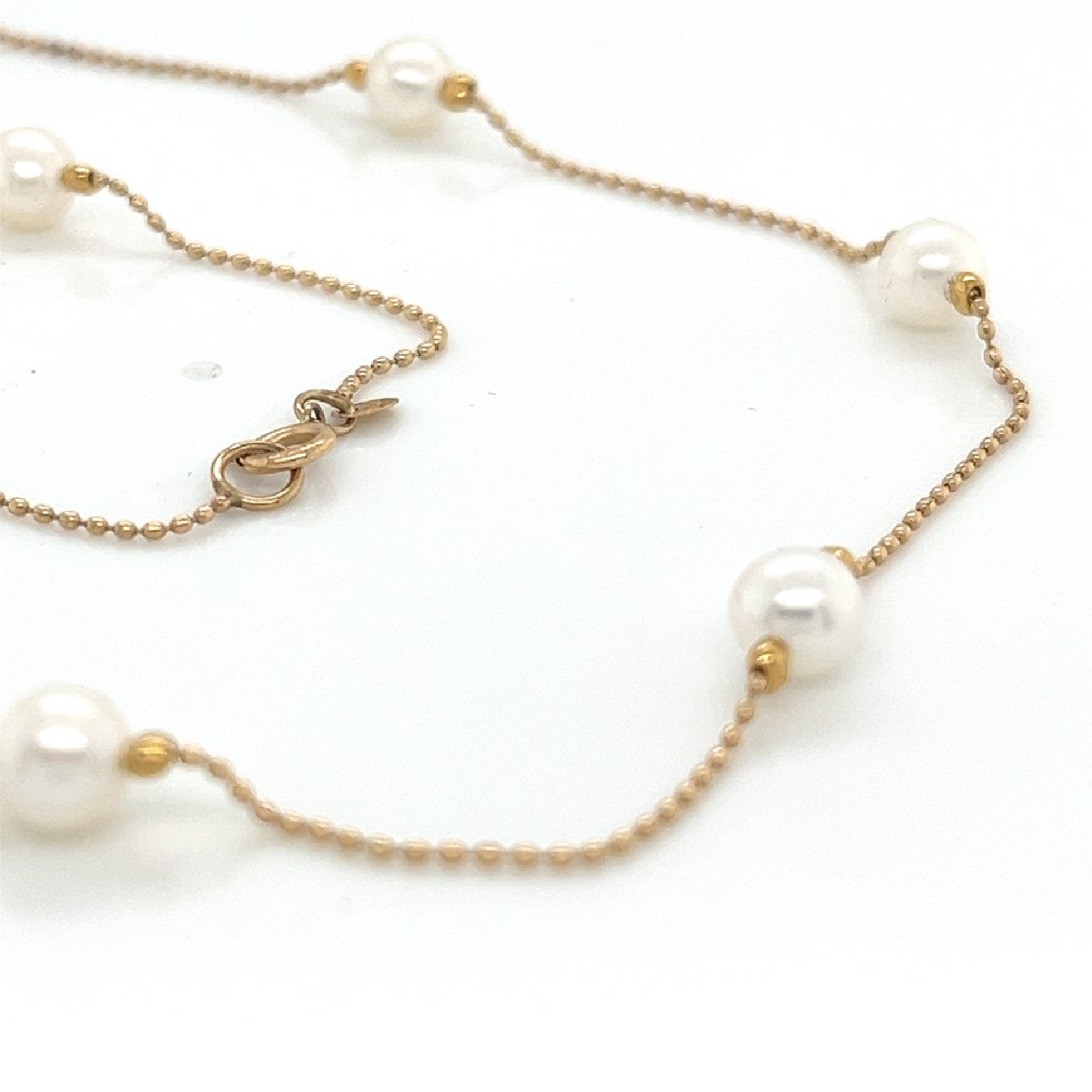14K Yellow Gold With extender and stationed 5mm pearls 16-18 inch 