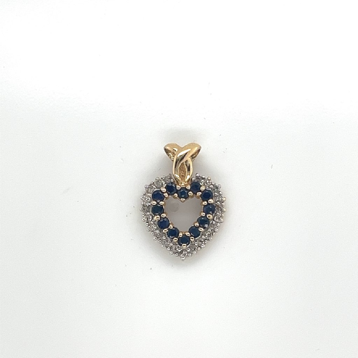 14k Yellow Gold Diamond and Saphire Heart Pendant 