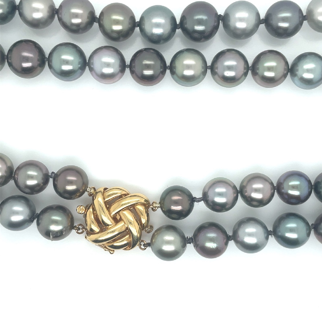 Black Double Strand Pearls with 18K Yellow Gold Clasp