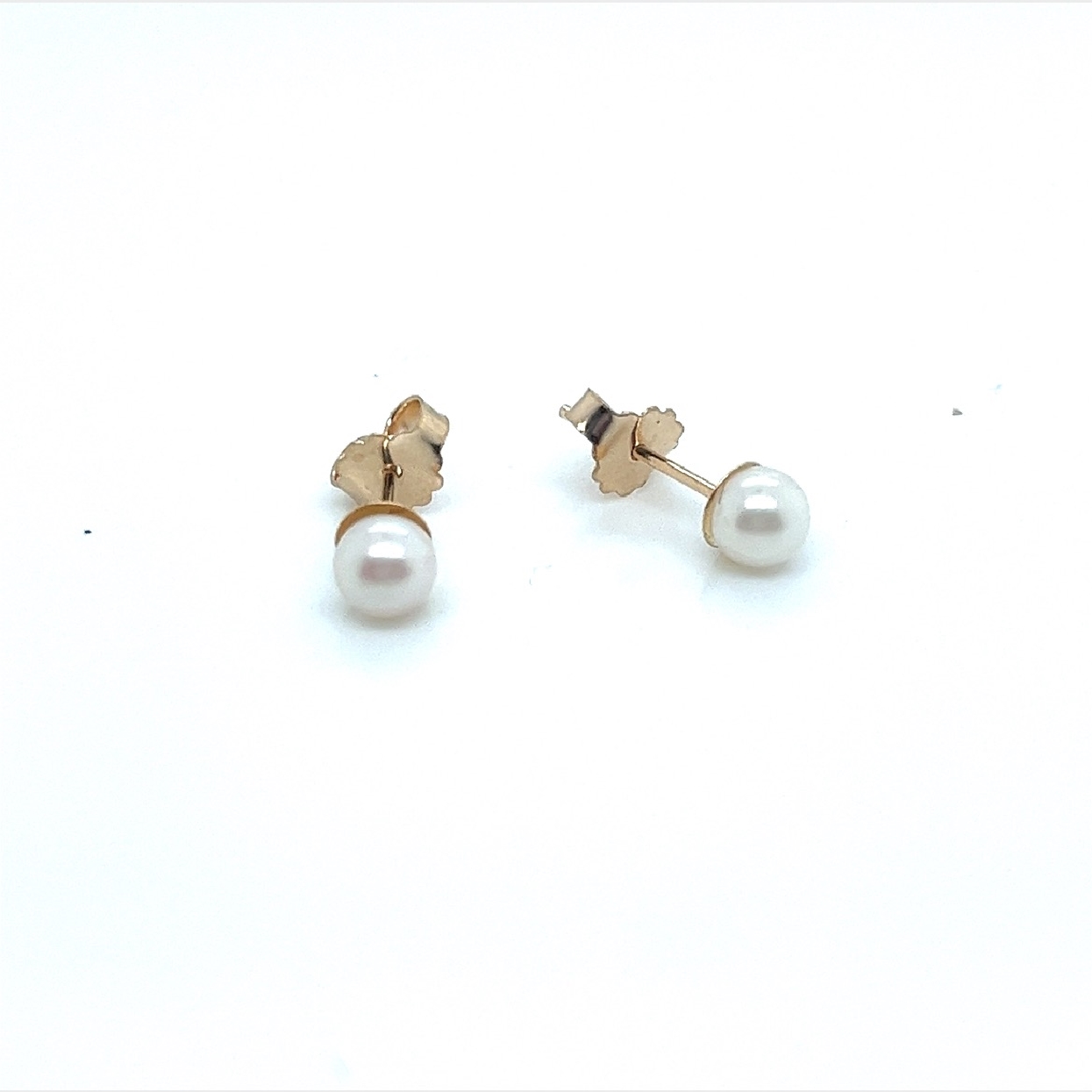 4mm Salt Water Pearl Studs on 14K Yellow Gold Posts with Friction Backs