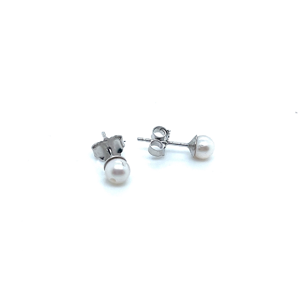 4mm Salt Water Pearl Stud Earrings on 14K White Gold Posts with Friction Backs