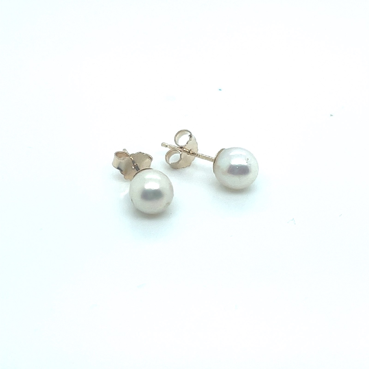 6mm Salt Water Pearl Stud Earrings on 14K Yellow Gold Posts with Friction Backs