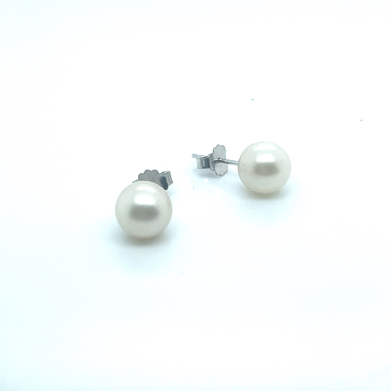 8mm Salt Water Pearl Stud Earrings on 14K White Gold Posts with Friction Backs