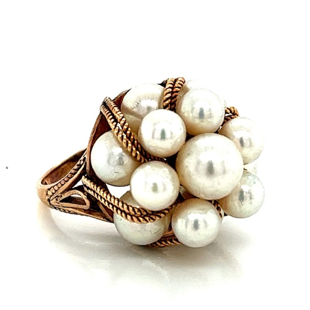 14K Yellow Gold Pearl Cluster Ring Size 5