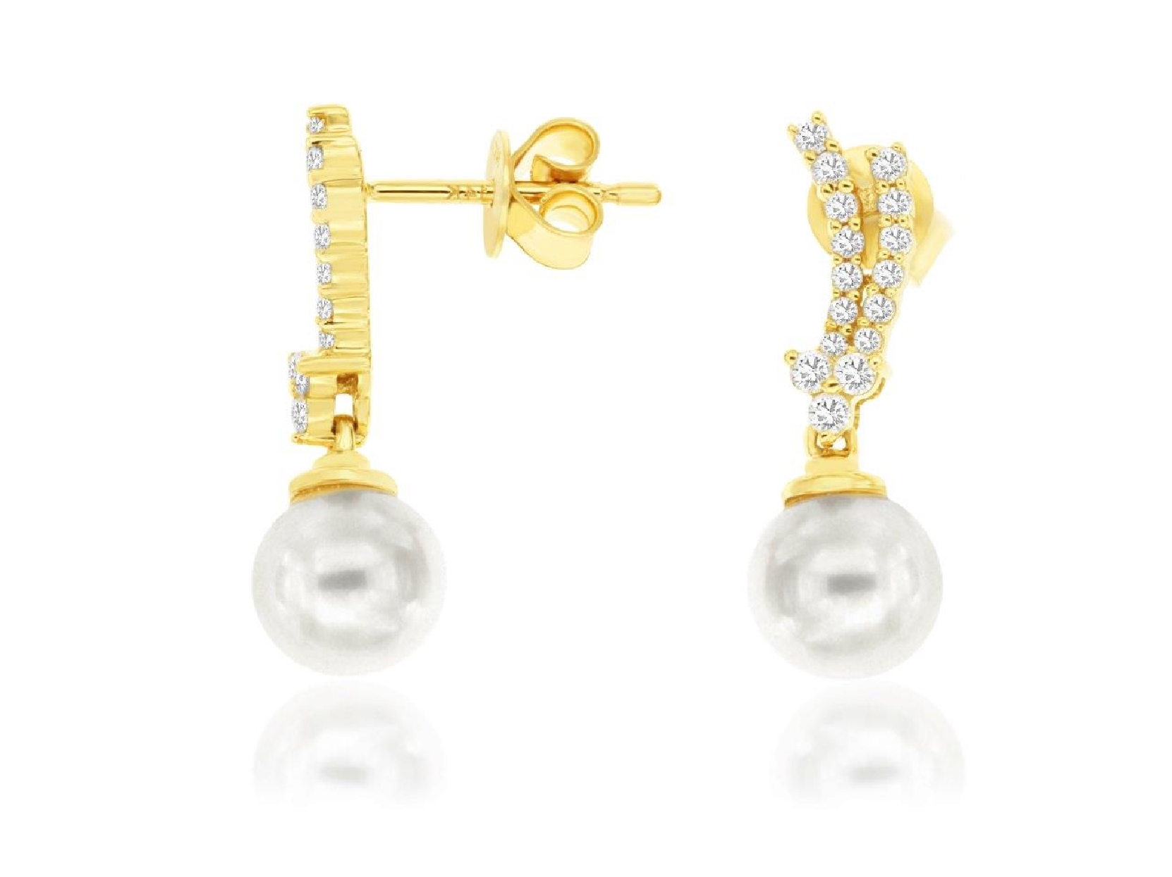 14K Yellow Gold Diamond and Pearl Earrings .29CT 
