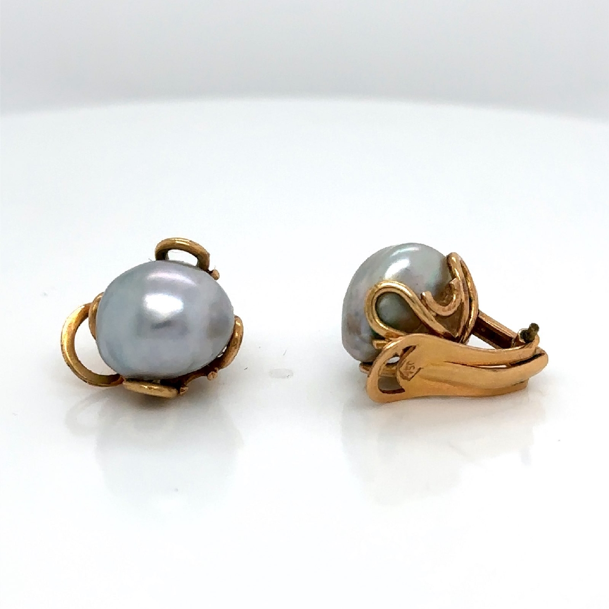 18K Yellow Gold Silver Blue Barouque Pearl Clip ons