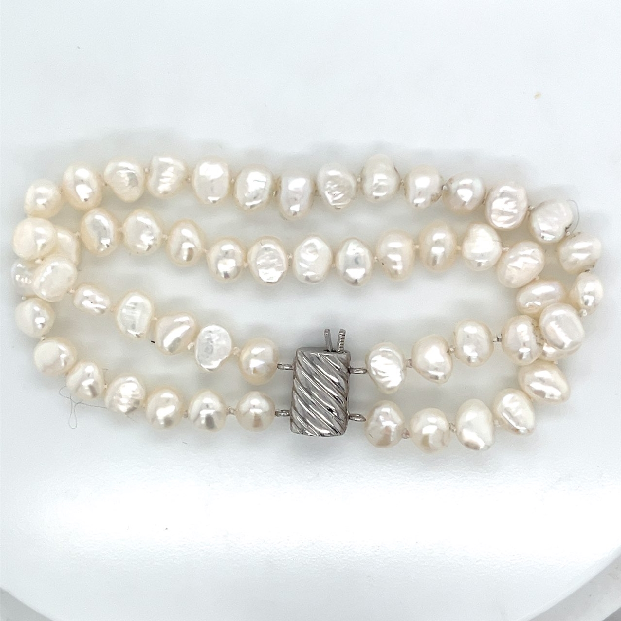 Double Strand 7.5 Inch Potato Pearl Bracelet with Sterling Silver Clasp