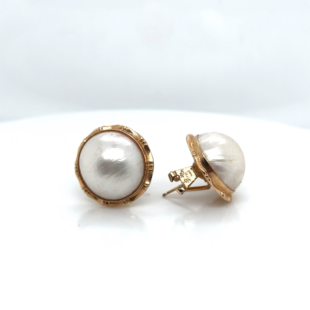 14K Yellow Gold Mabe Pearl Earrings with Omega Backs