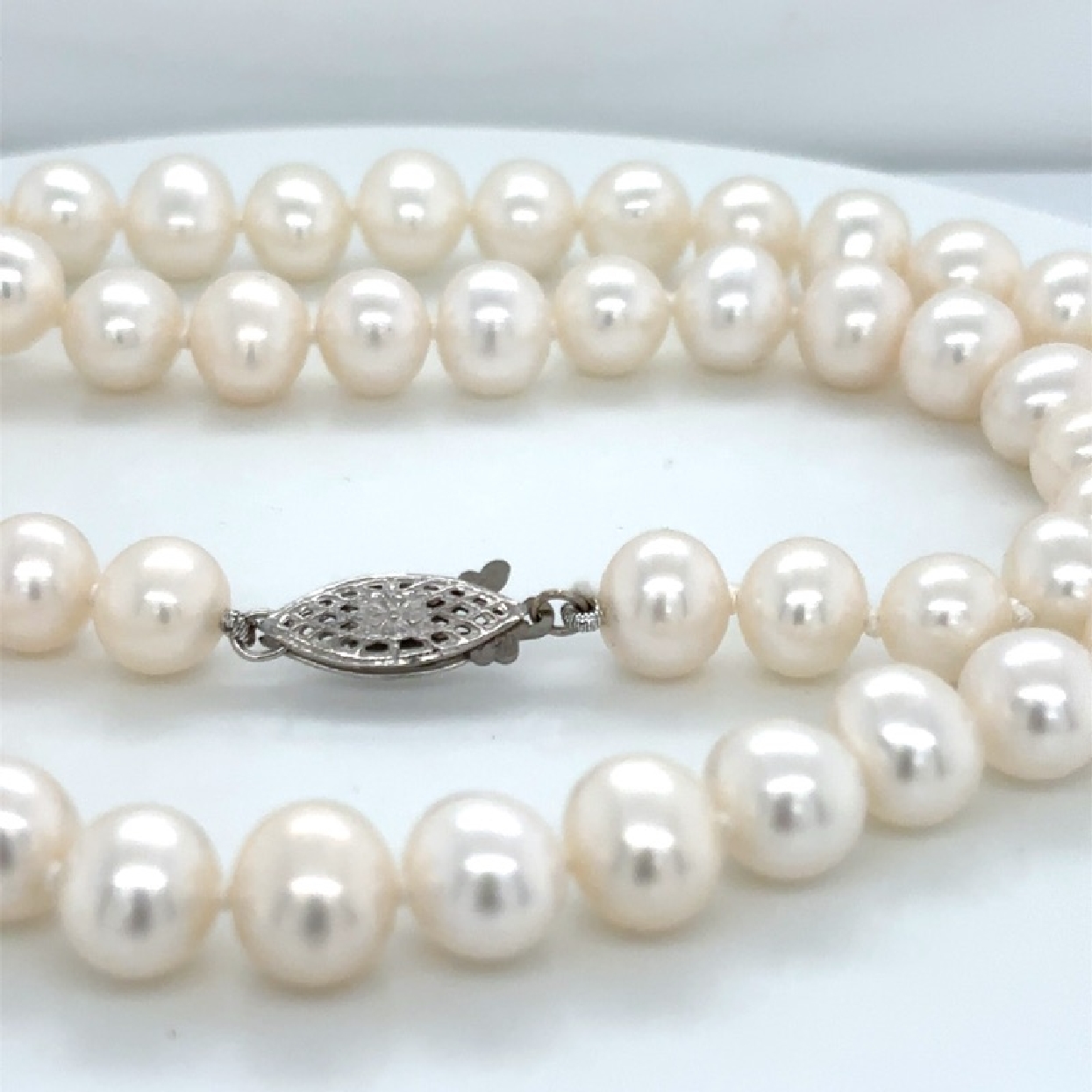 14K White Gold Clasp on a 18 Inch Strand of Freshwater AAAA Quality Pearls 