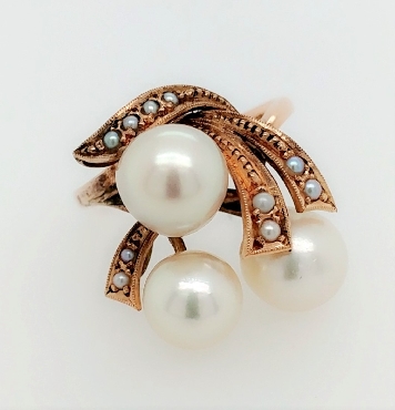 14k yellow gold pearl ring with seed pearl accents size 6.75