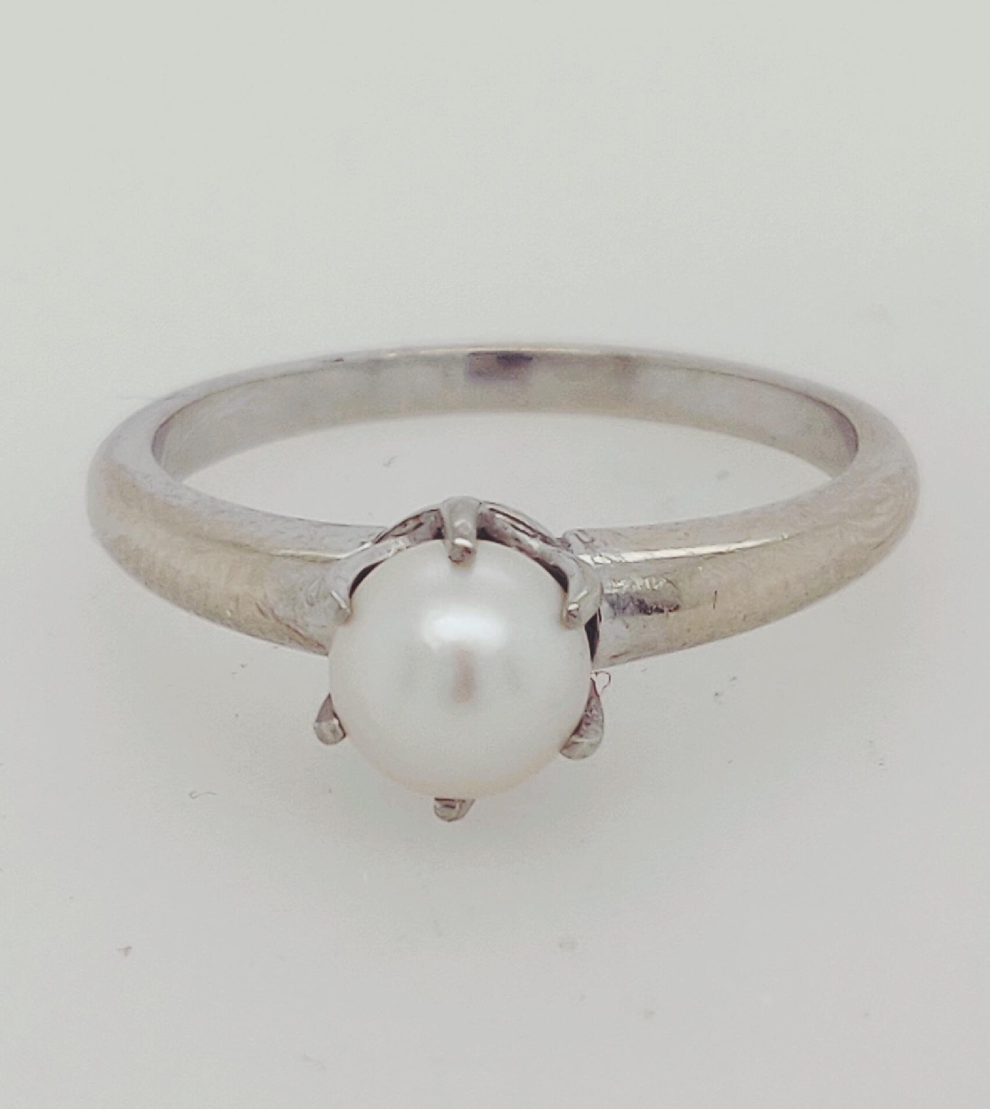14K White Gold 6 Prong Pearl Ring Size 7