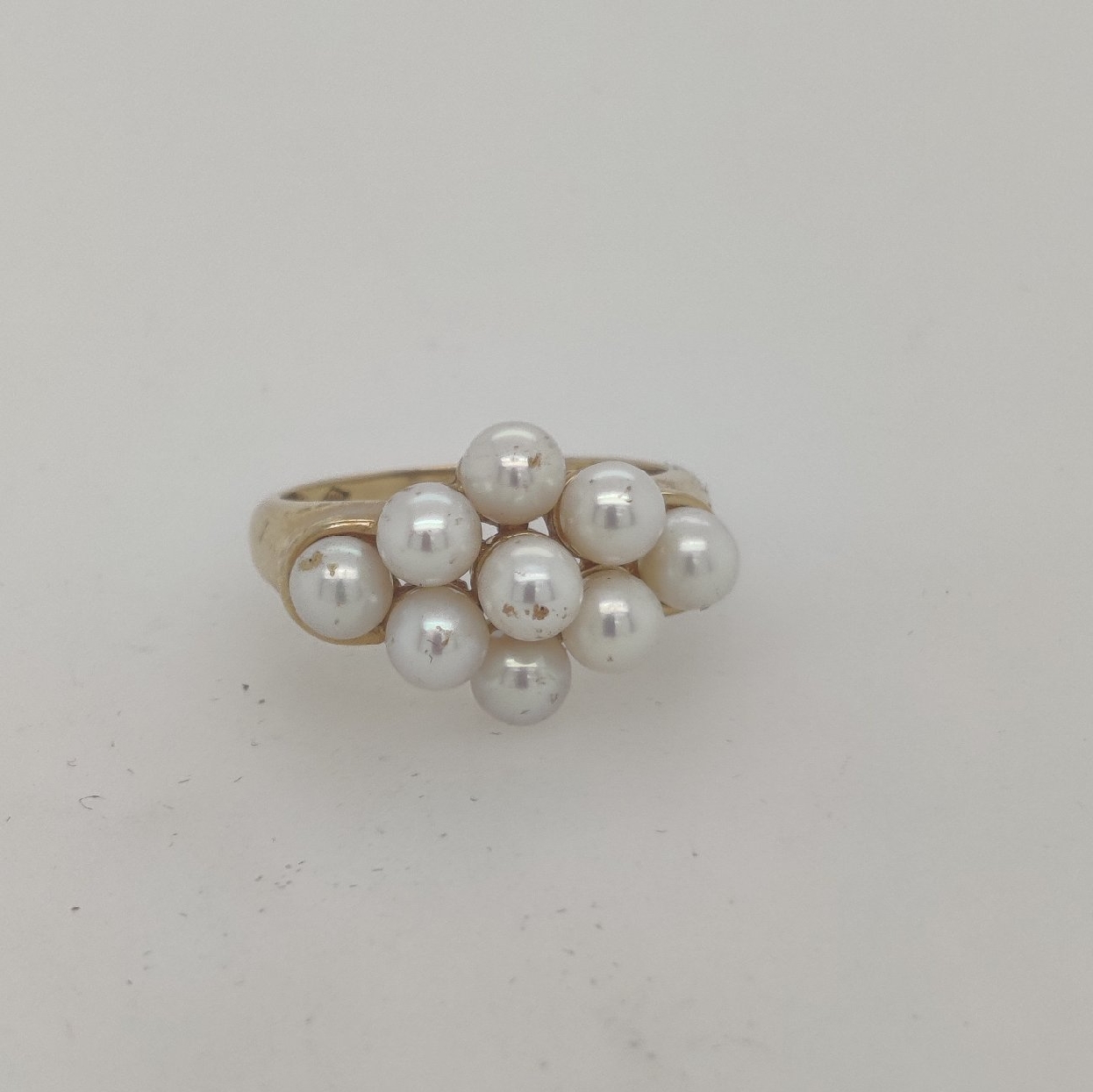 14K Yellow Gold Pearl Cluster Ring Size 8.5