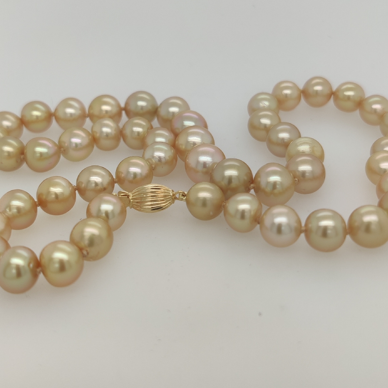 8mm - 10mm Graduated South Sea Golden Pearl Strand on 14k Yellow Gold Clasp; 17.5 Inches