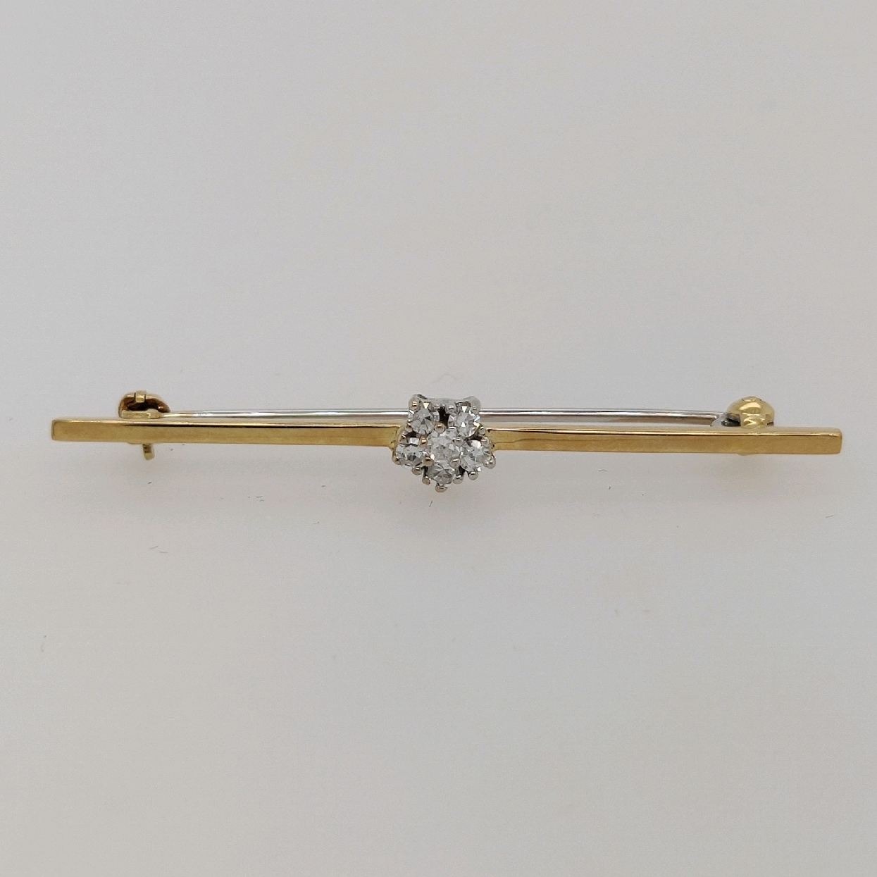18K Yellow Gold Diamond Floral Bar Pin