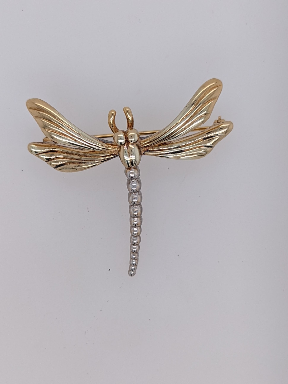 14K Two Tone Gold Dragonfly Pin