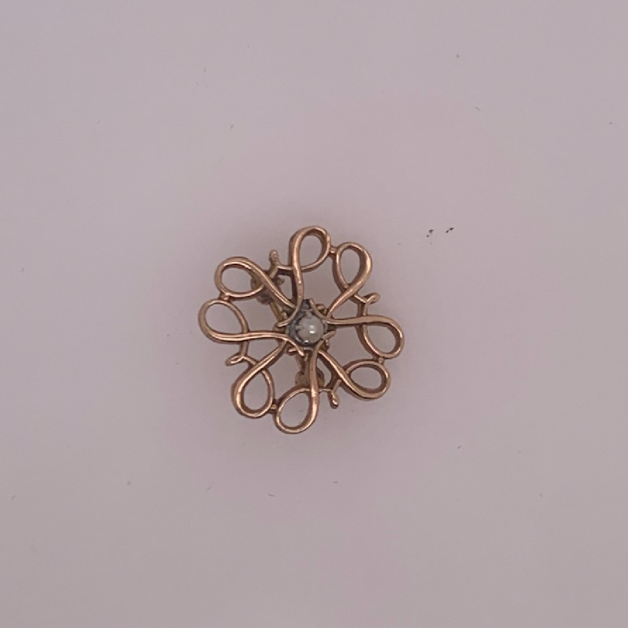14k Yellow Gold Scrll Pin with Pearl