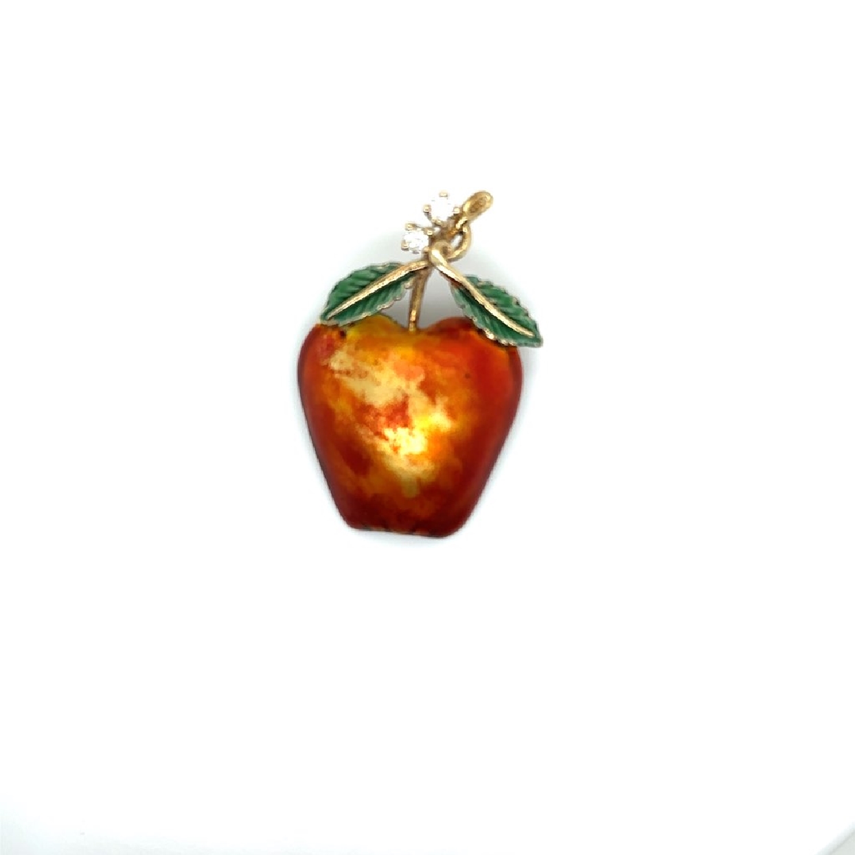 14K Yellow Gold Enamel Apple Pin with Diamond Accents