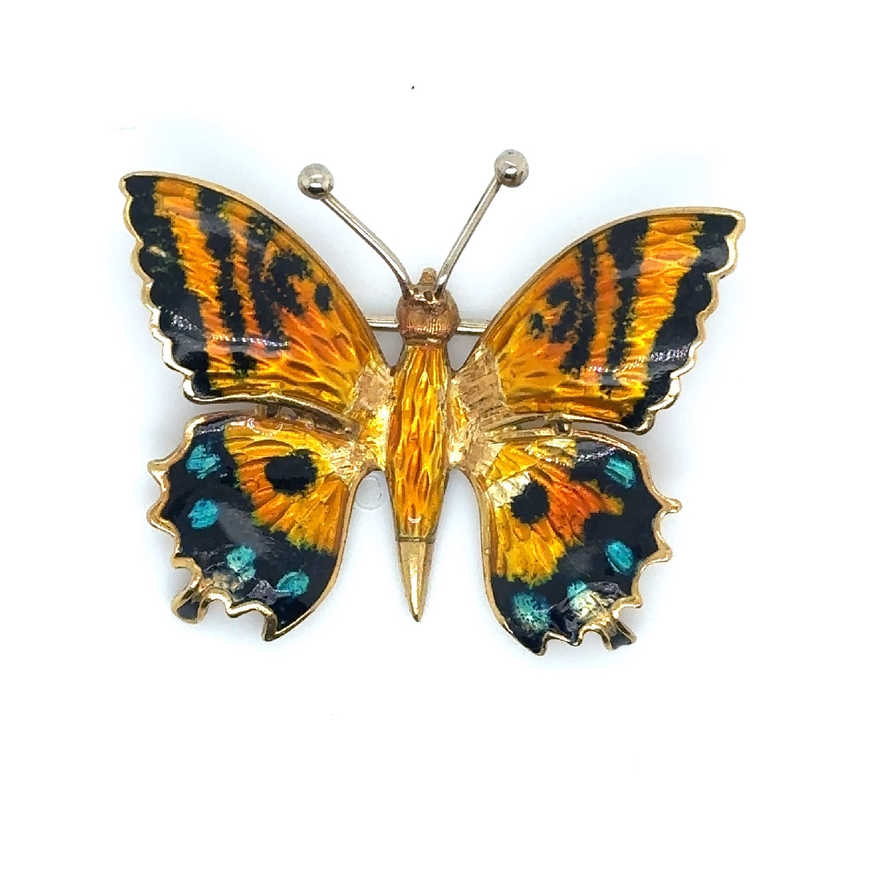18K Yellow Gold Enameled Butterfly Pin