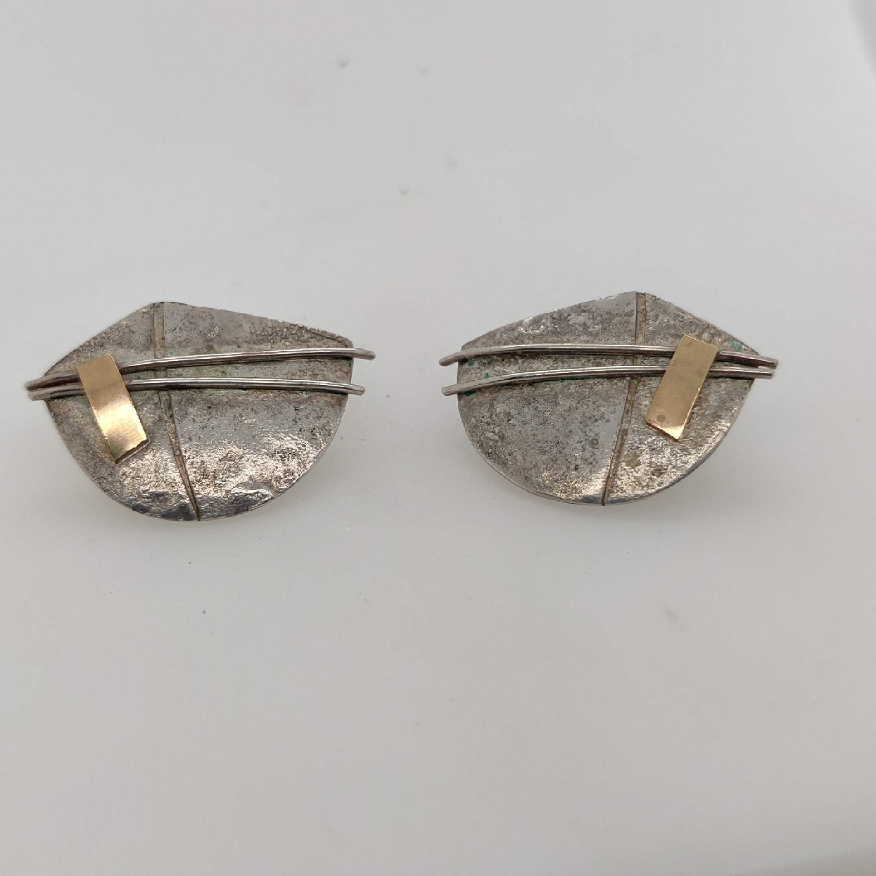 Sterling Silver and 14K Yellow Gold Art Palette Earrings on Posts