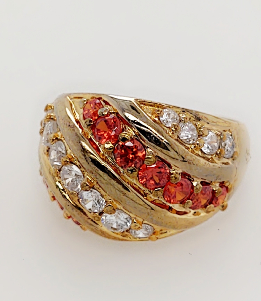 Sterling Silver Gold Plated Wide Band with Citrine and CZ Size 9