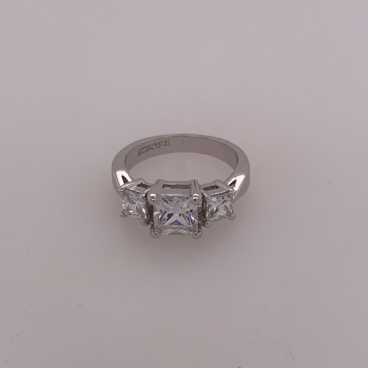 Sterling Silver 3 Stone Ring with Princess Cut CZ Size 6