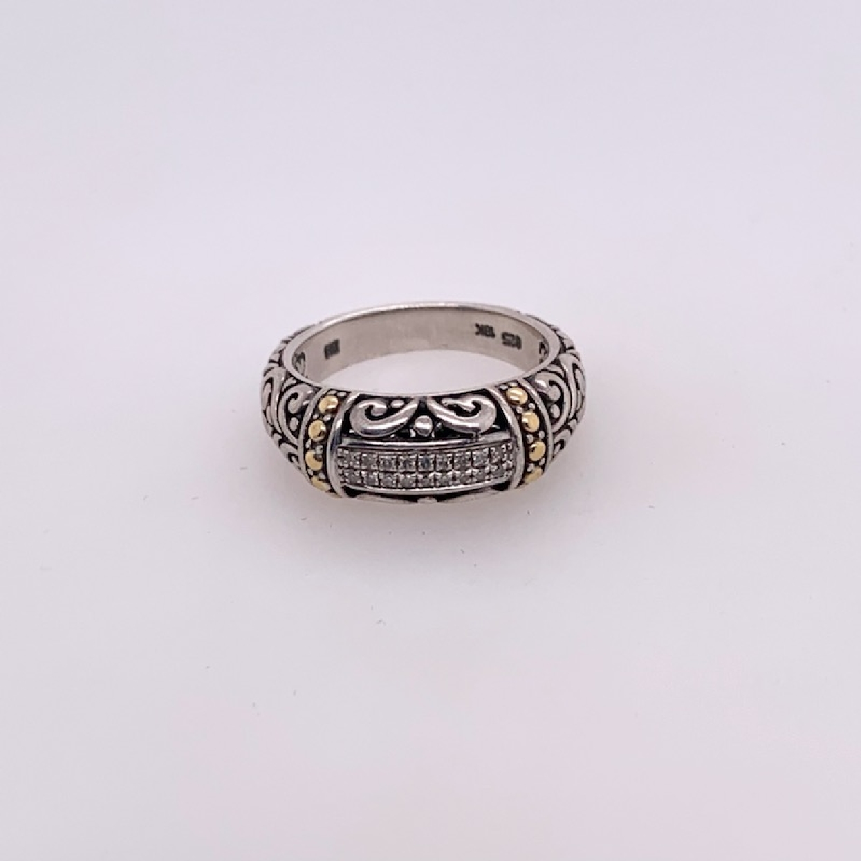 Sterling Silver EFFY Ring with 18K Gold Accents and Diamonds Size 7.5